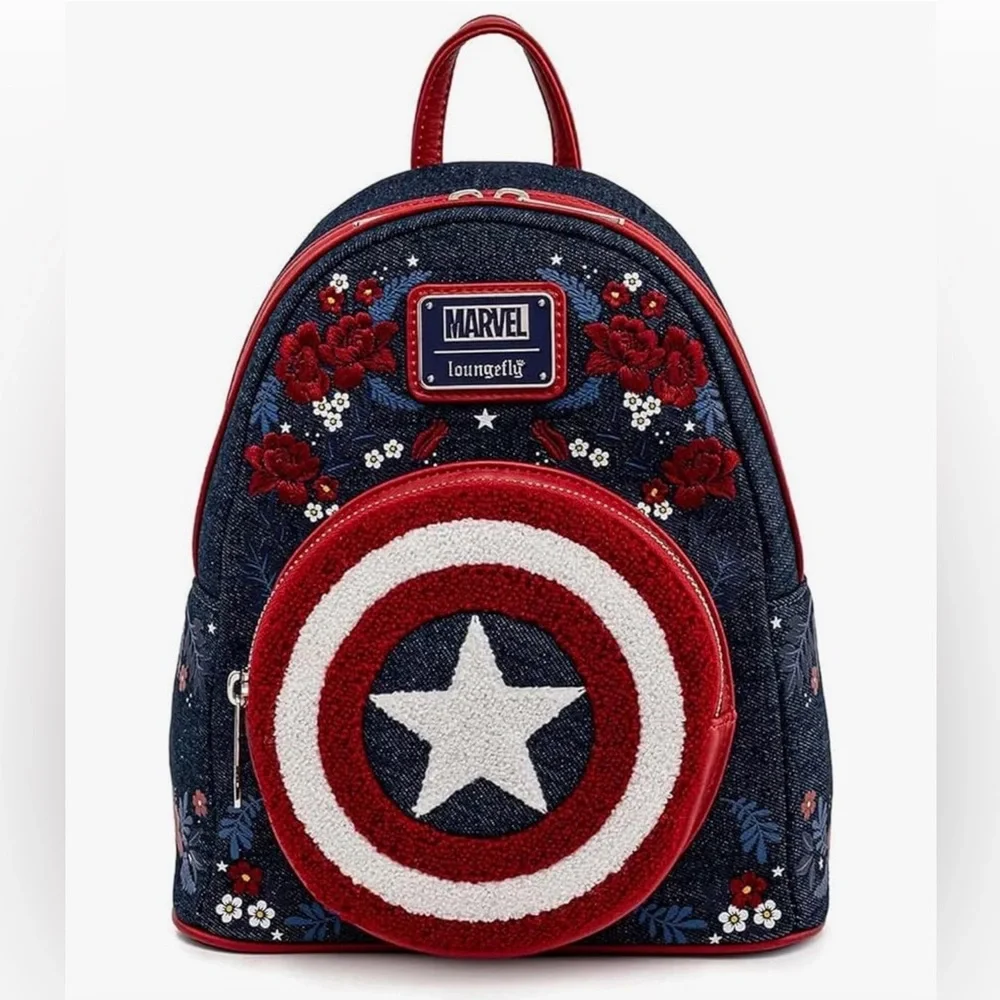 NEW Loungefly Marvel Captain America 80th Anniversary Sheild Mini Backpack